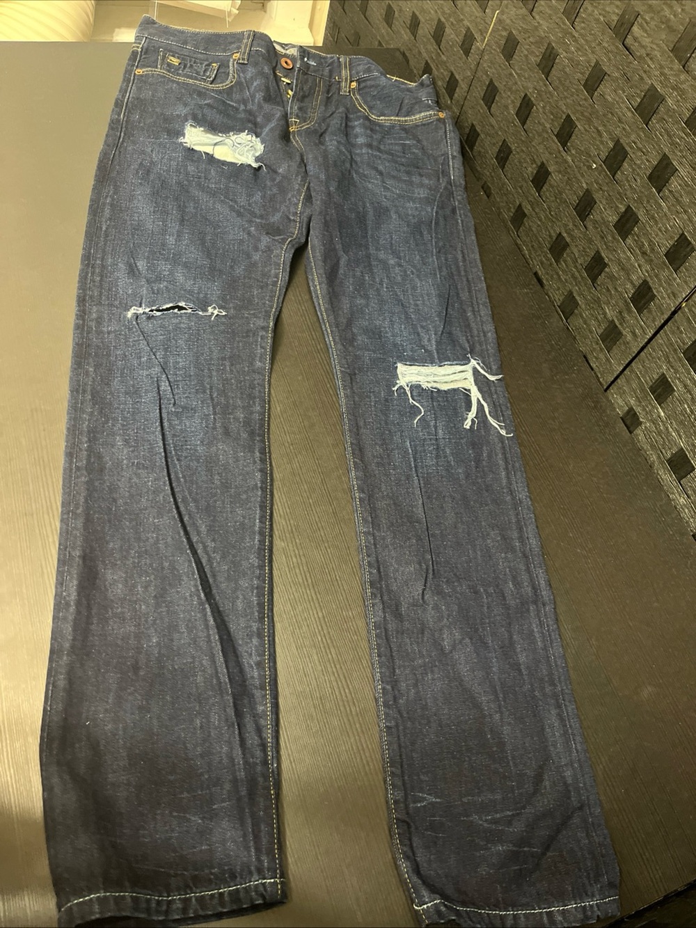 Scotch & Soda Ralston Button-fly Distressed jeans dark blue wash Men’s 30/32